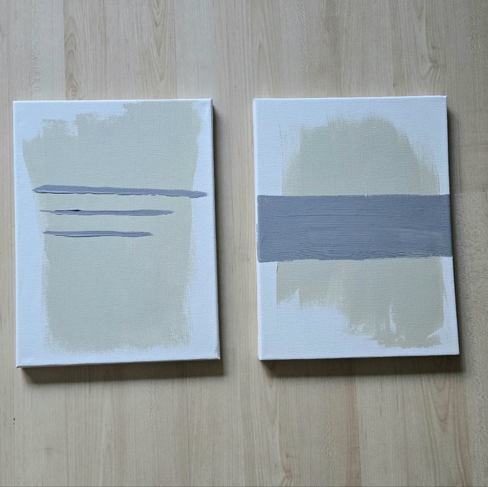 Set Of 2 Neutral Abstract Wall Art - Soft Beige and Gray